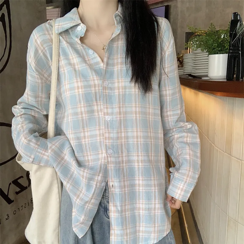 ARIADNAW STUDIO Shirt Women's Light Blue Plaid-3