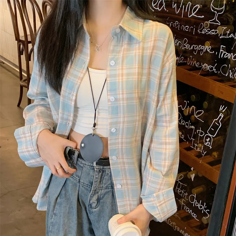 ARIADNAW STUDIO Shirt Women's Light Blue Plaid-4
