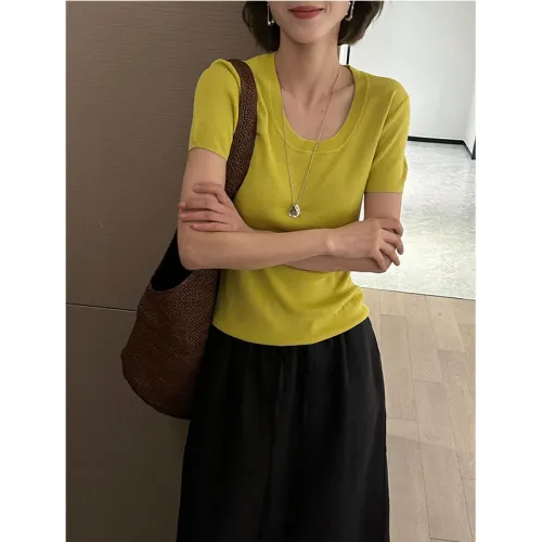 ATUXIU Knitwear Summer Korean Elegance Straight Fit Slimming Base Layer Women's