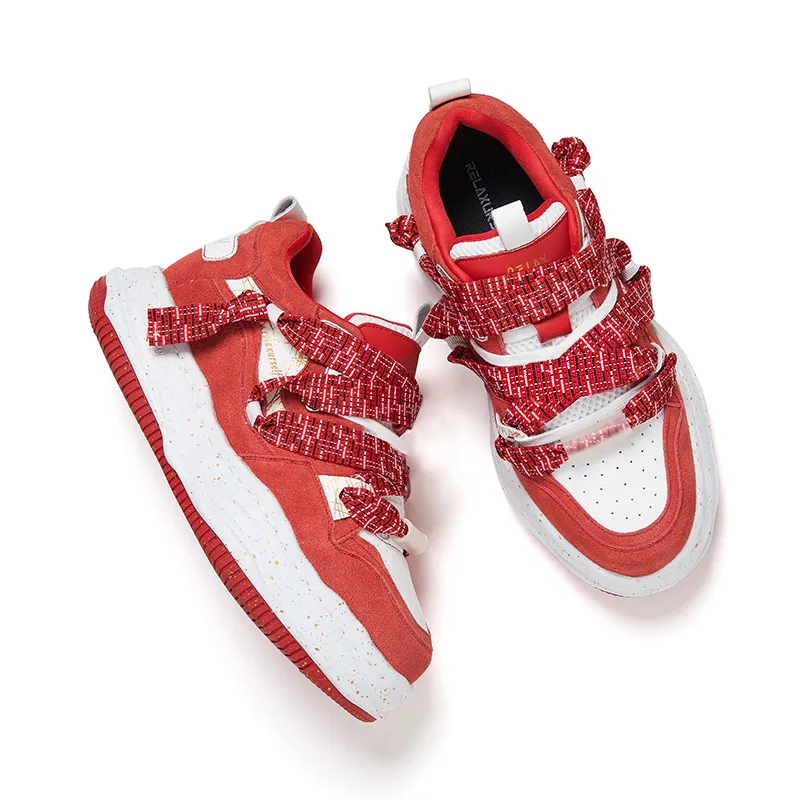 RELAXURSELF Slip Resistant Lightweight Height Increasing Low Top Skateboard Shoes Unisex Red Box-3