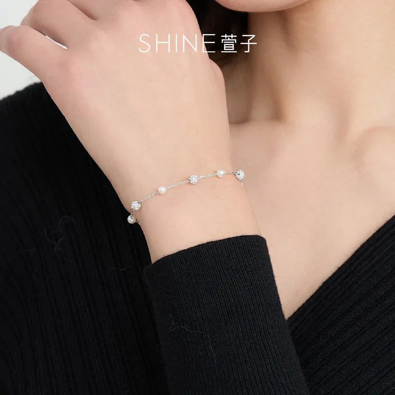 SHINE S925 Silver, Zircon, Shell Pearl Bracelets Women's-2