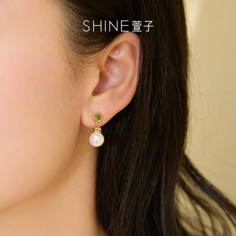 SHINE S925 Silver, Zircon, Shell Pearl Hoop Earrings Women's-2