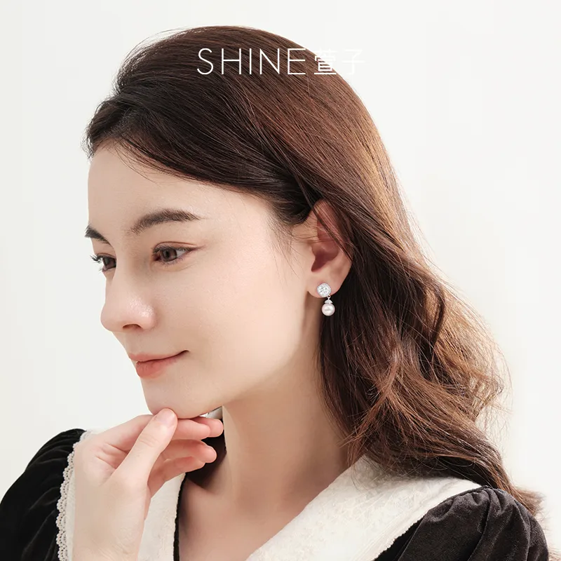 SHINE Manta Rose Collection S925 Sterling Silver Stud, Zircon, Shell Pearl Earrings Women's-4