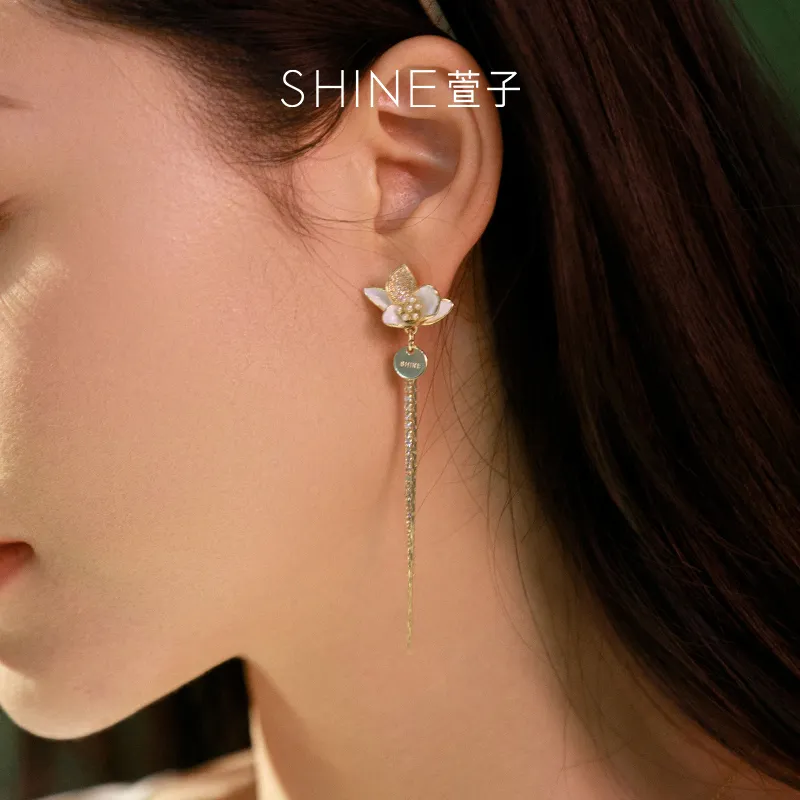 SHINE Magnolia Collection S925 Silver Needle Copper Earrings Women's-2