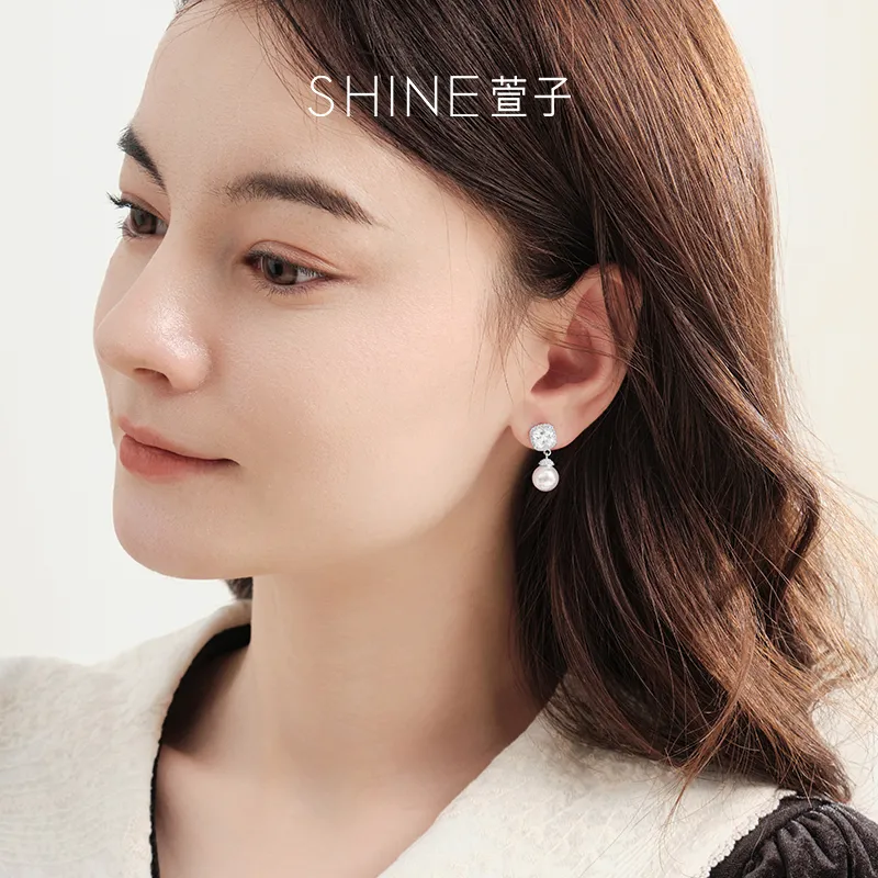 SHINE Manta Rose Collection S925 Sterling Silver Stud, Zircon, Shell Pearl Earrings Women's-3