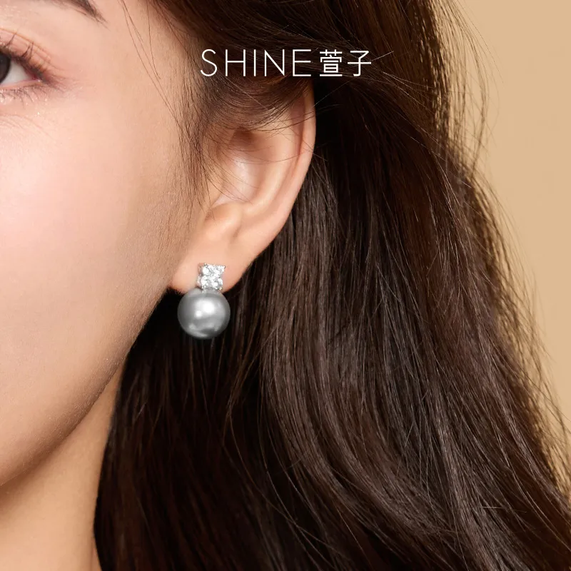 SHINE Ink In The Pearlescent Collection S925 Silver, Zircon, Shell Pearl Earrings Women's-2