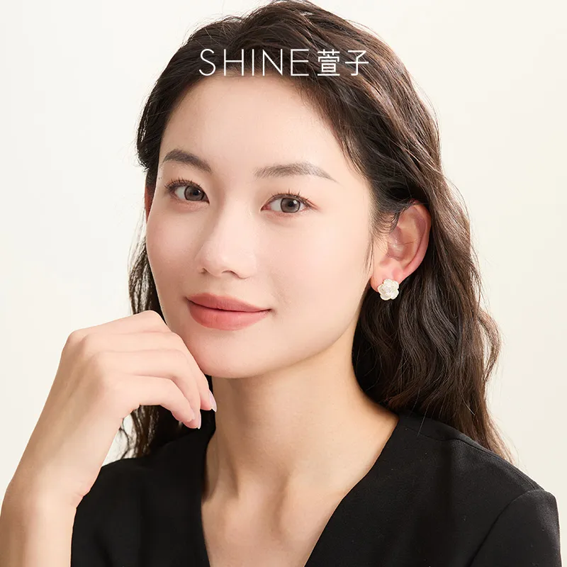 SHINE Camellia Series S925 Silver Stud Earrings Women's-4
