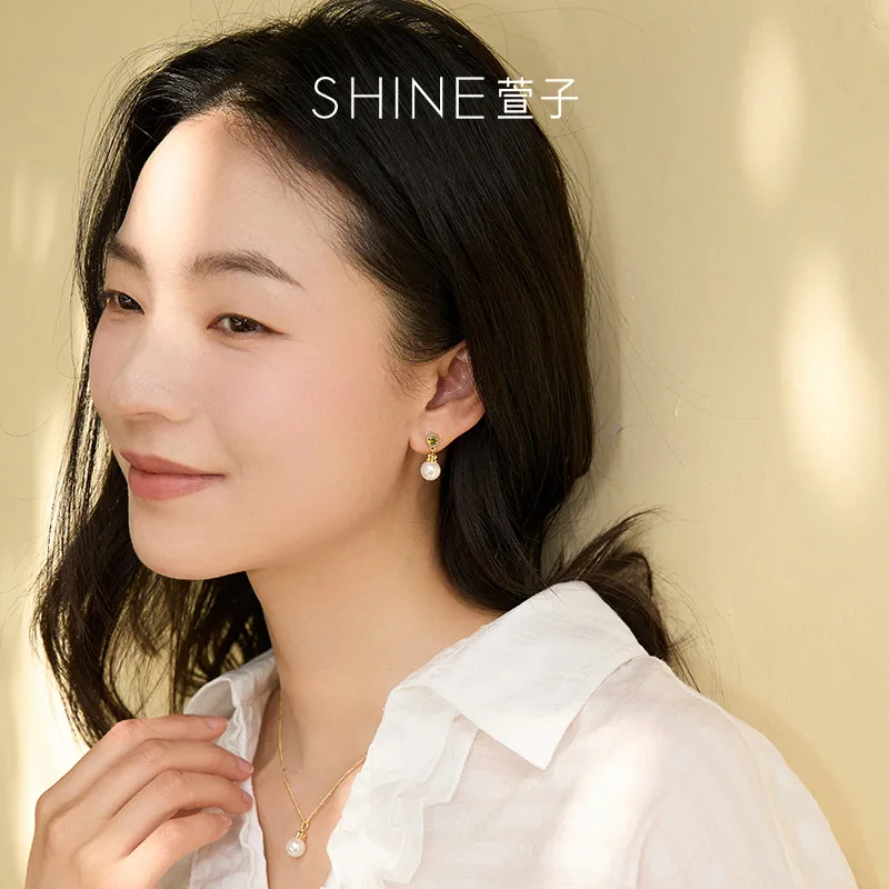 SHINE S925 Silver, Zircon, Shell Pearl Hoop Earrings Women's-4
