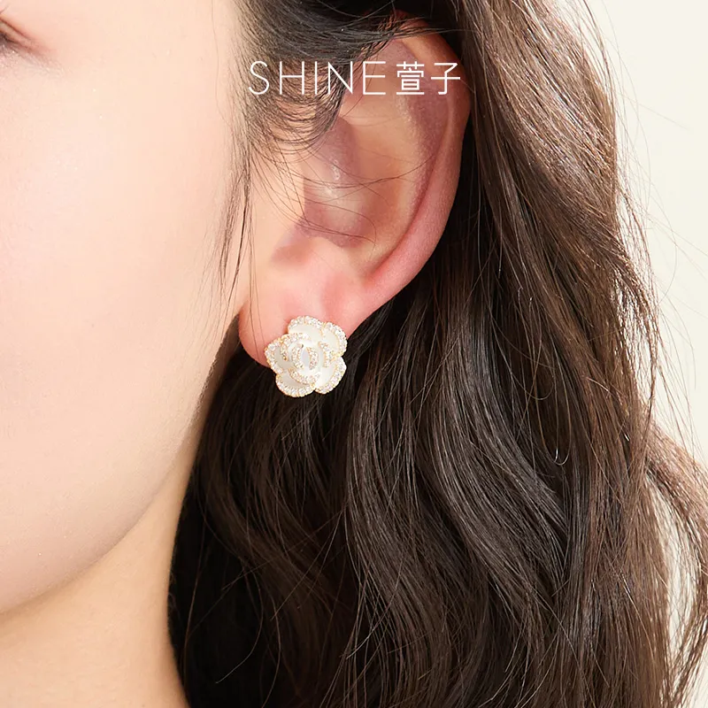 SHINE Camellia Series S925 Silver Stud Earrings Women's-2