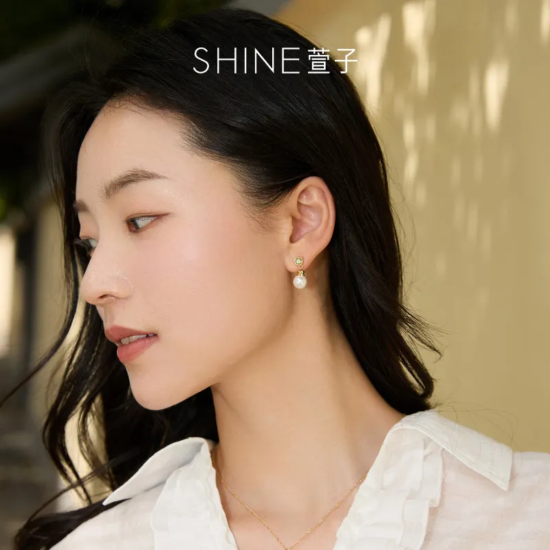 SHINE S925 Silver, Zircon, Shell Pearl Hoop Earrings Women's-3