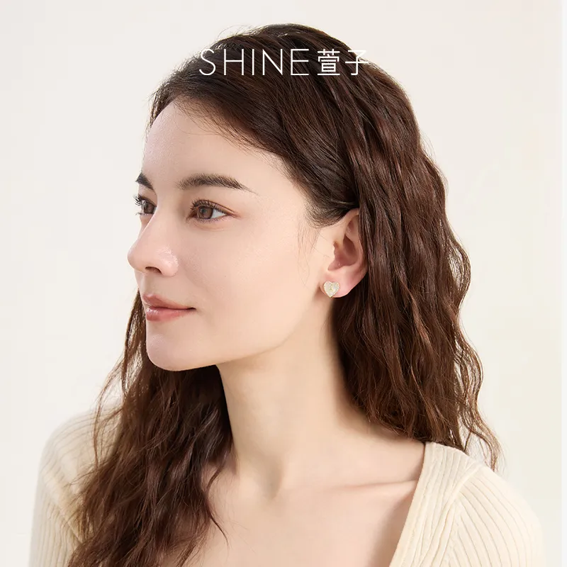 SHINE S925 Silver With Zircon And Shell Stud Earrings Women's-4