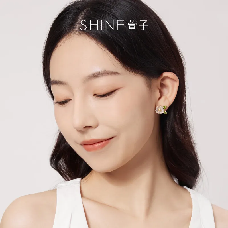 SHINE Man Dance Floral Collection S925 Sterling Silver Stud With Zircon Stud Earrings Women's-4
