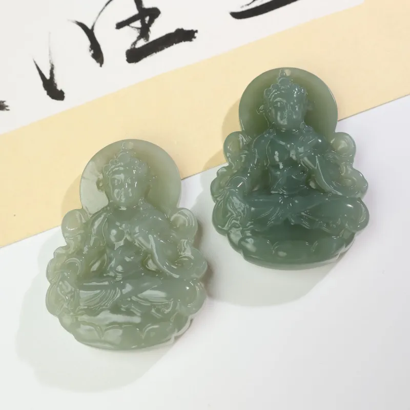 YUJIANQINGJIE Hetian Jade Pendants Green Jade Unisex-1