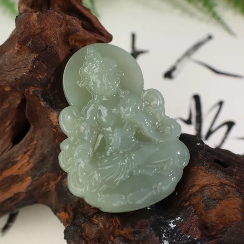 YUJIANQINGJIE Hetian Jade Pendants Green Jade Unisex-3