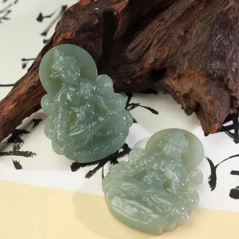 YUJIANQINGJIE Hetian Jade Pendants Green Jade Unisex-6