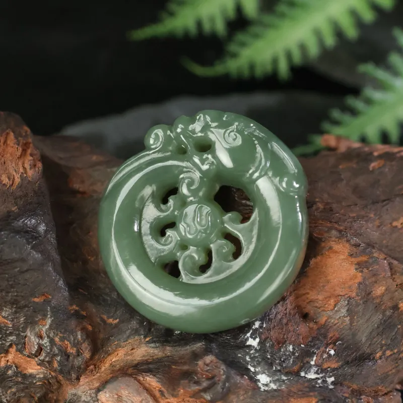 YUJIANQINGJIE Pendants Green Jade Unisex-1