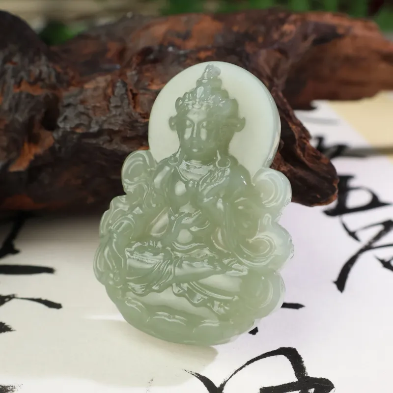 YUJIANQINGJIE Hetian Jade Pendants Green Jade Unisex-2