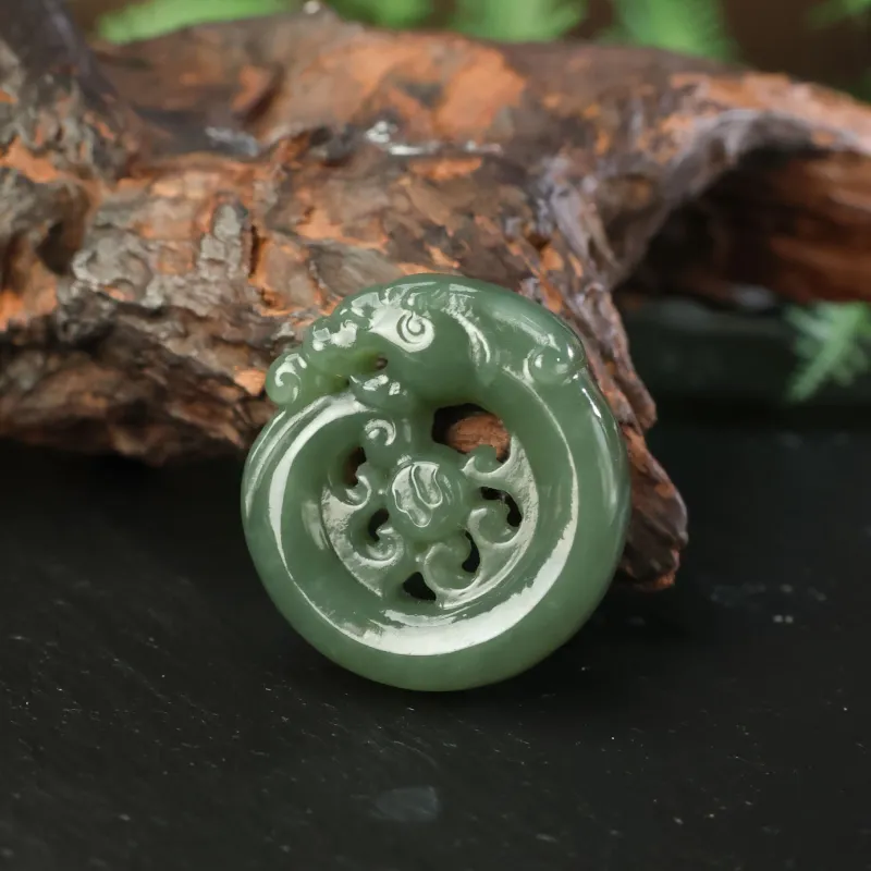 YUJIANQINGJIE Pendants Green Jade Unisex-2