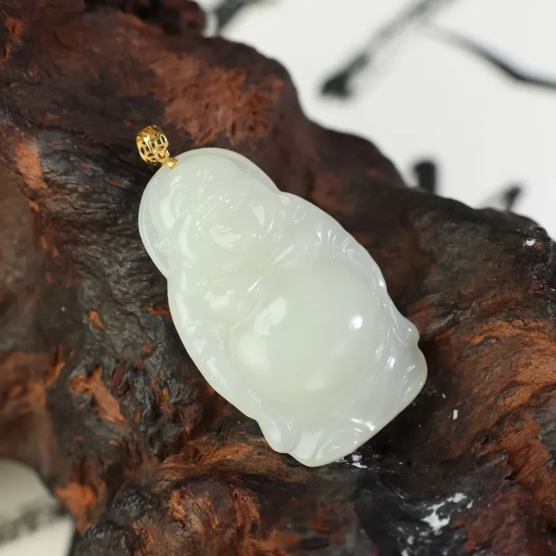 YUJIANQINGJIE Hetian Jade Pendants Pale Greenish White Jade Unisex-3