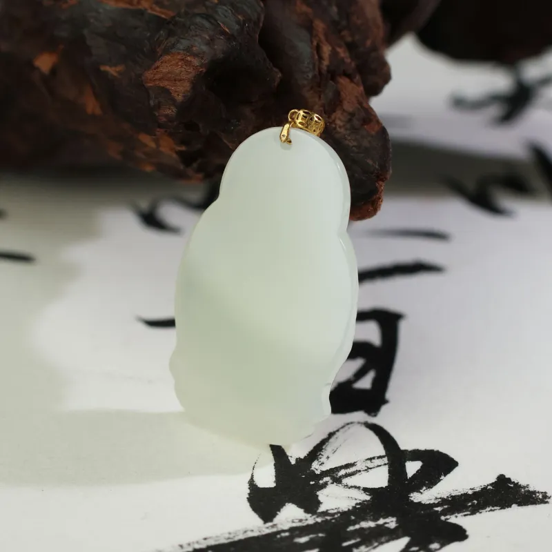 YUJIANQINGJIE Hetian Jade Pendants Pale Greenish White Jade Unisex-1