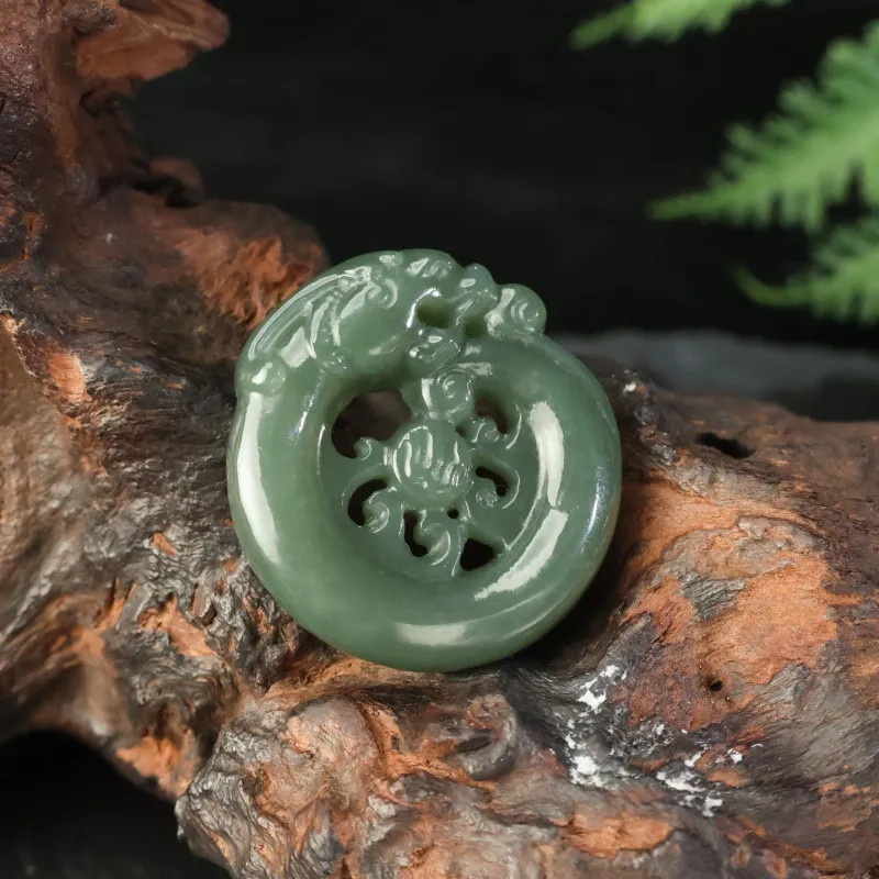 YUJIANQINGJIE Pendants Green Jade Unisex-3