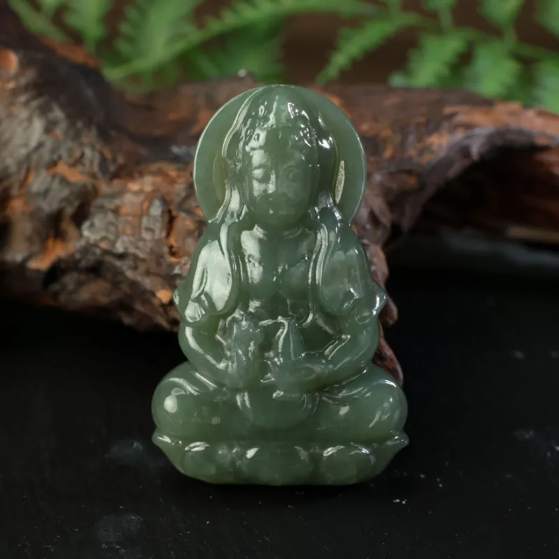 YUJIANQINGJIE Pendants Green Jade Unisex-2