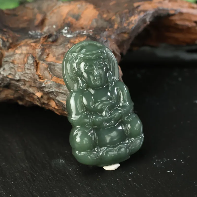 YUJIANQINGJIE Pendants Green Jade Unisex-2