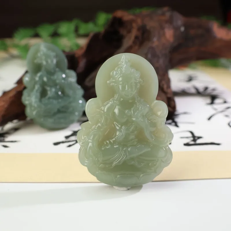 YUJIANQINGJIE Hetian Jade Pendants Green Jade Unisex-5