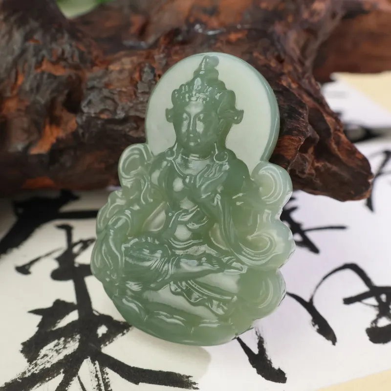 YUJIANQINGJIE Hetian Jade Pendants Green Jade Unisex-4