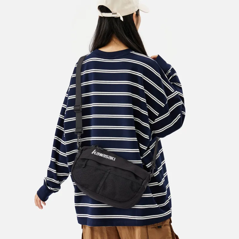 Kawasaki Fabric Shoulder Bag, Crossbody Bag Regular Unisex Black-4