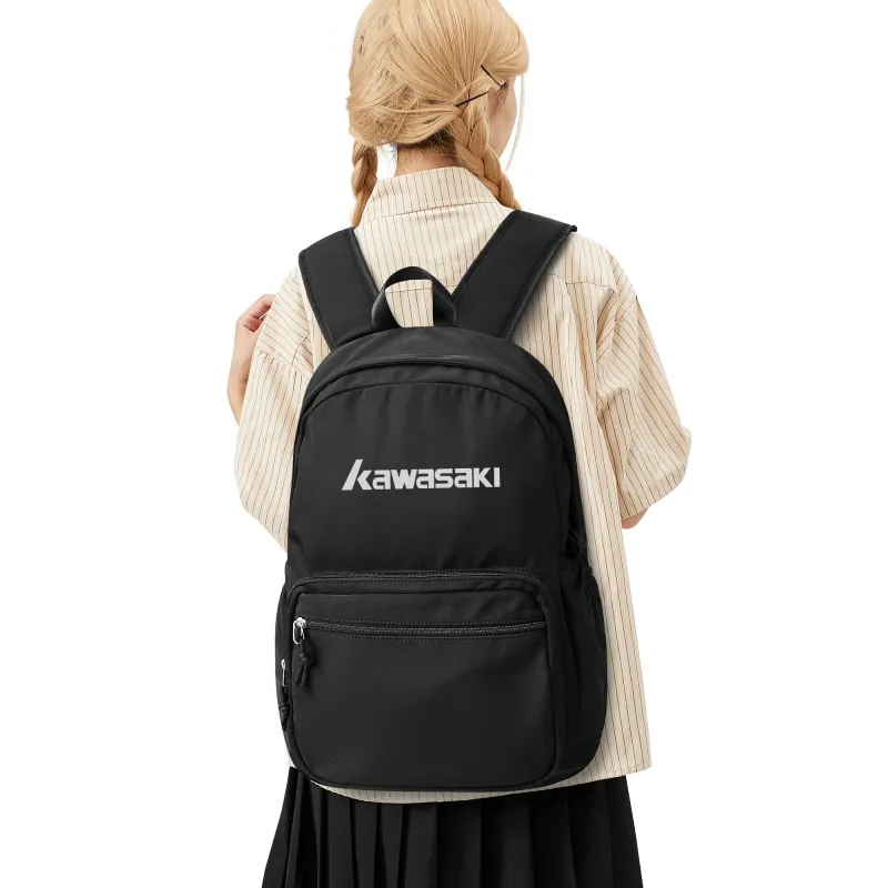 Kawasaki Fabric Backpack Travel Bag Unisex Black/Ecru/Light Blue-17