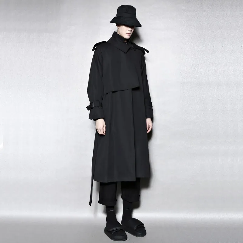 RAYSHOW Trench Coat Men's Black-2