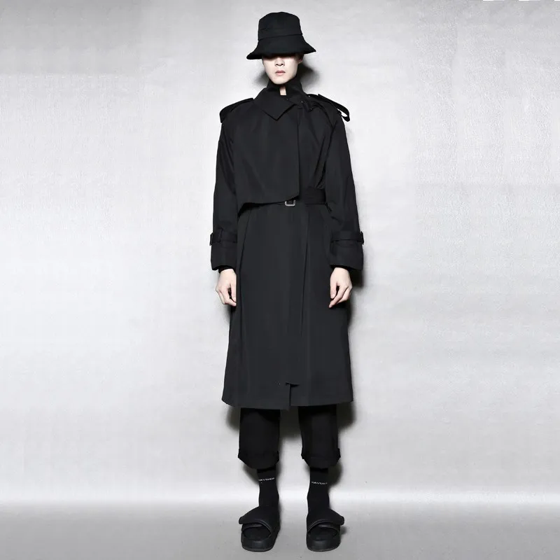 RAYSHOW Trench Coat Men's Black-3