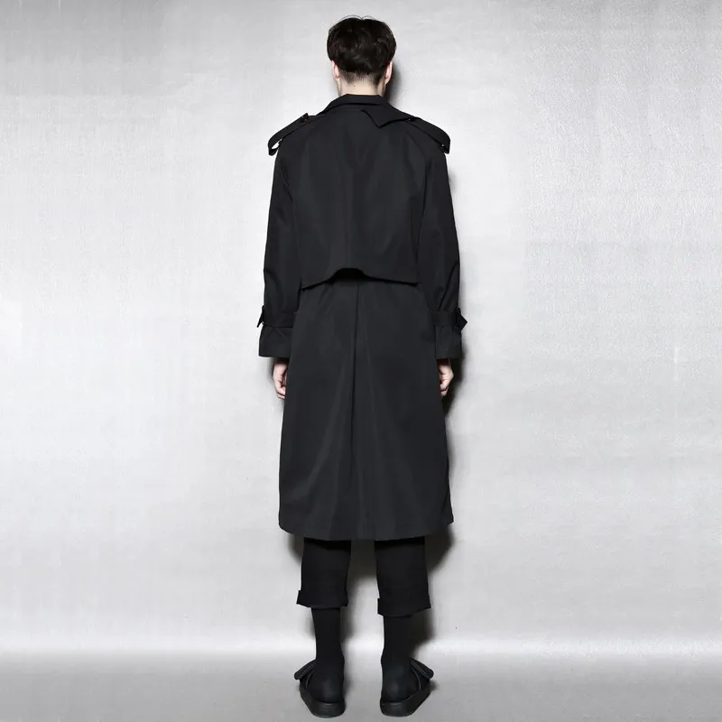 RAYSHOW Trench Coat Men's Black-4