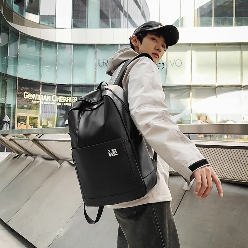 YUANTUZHE PU Versatile Backpack Laptop Backpack Regular Unisex Black/Gray-3