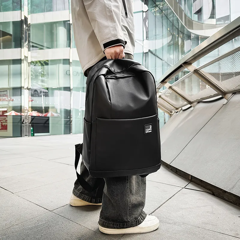 YUANTUZHE PU Versatile Backpack Laptop Backpack Regular Unisex Black/Gray-4