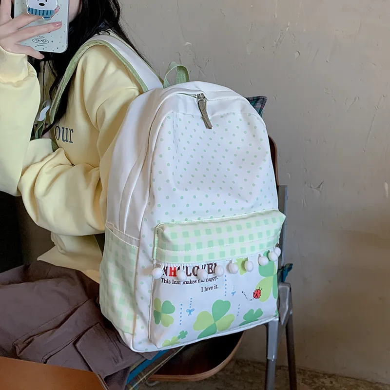 YUANTUZHE Composite Fabric Backpack Women's Green & White-2