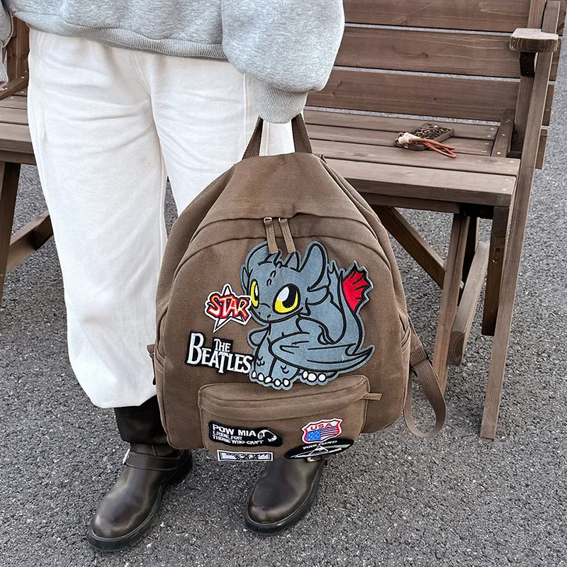 YUANTUZHE Canvas Backpack Unisex Coffee-5