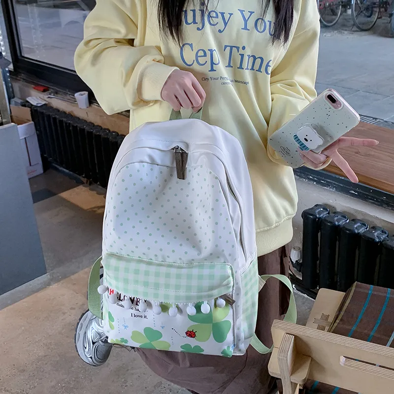 YUANTUZHE Composite Fabric Backpack Women's Green & White-4