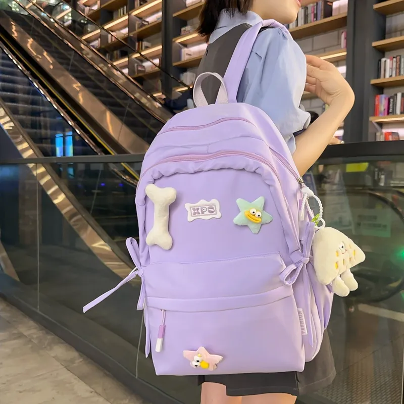 YUANTUZHE Nylon Backpack Women's Pink White Black Purple Yellow Green-5