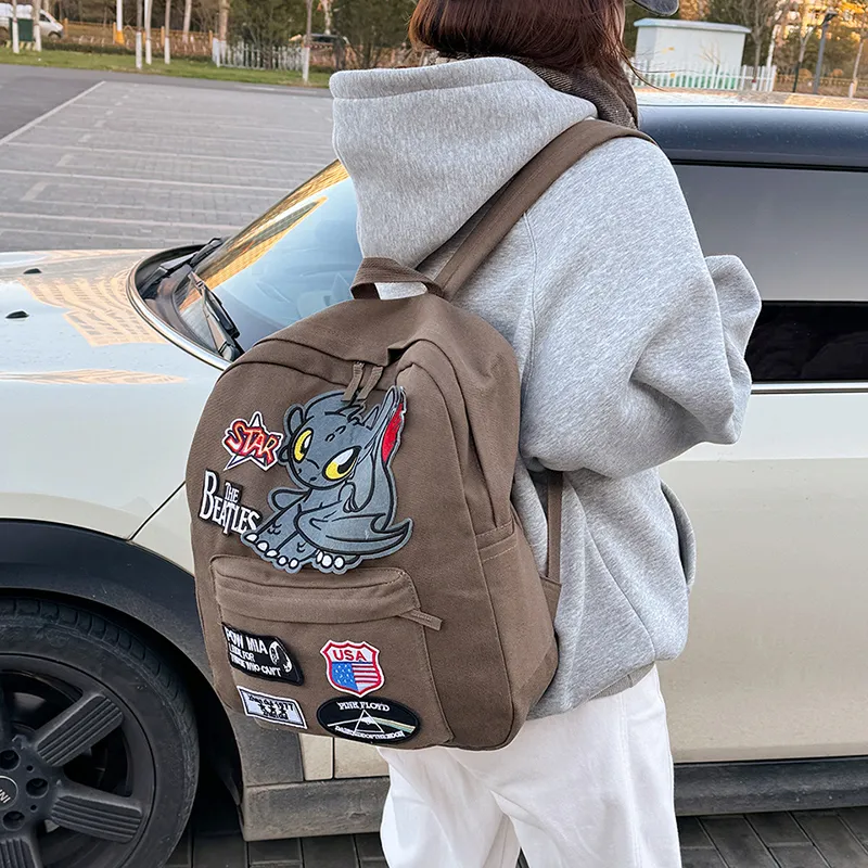 YUANTUZHE Canvas Backpack Unisex Coffee-2