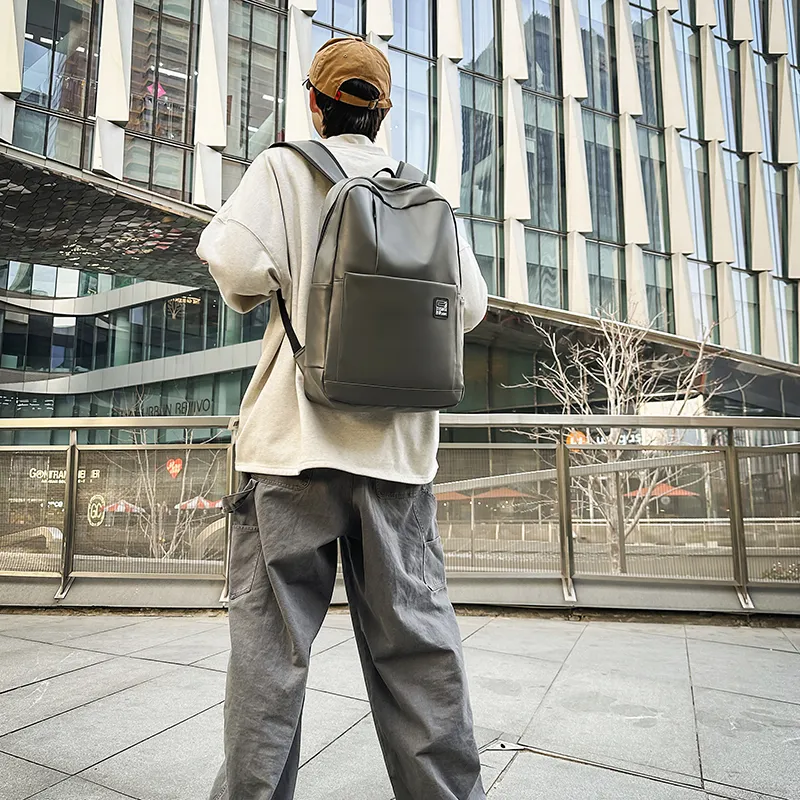 YUANTUZHE PU Versatile Backpack Laptop Backpack Regular Unisex Black/Gray-6