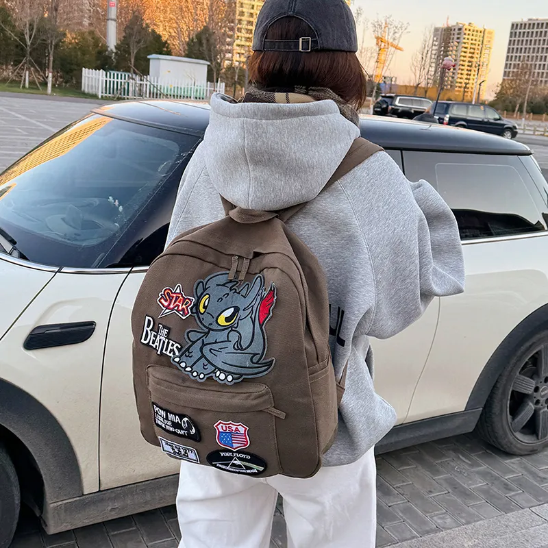 YUANTUZHE Canvas Backpack Unisex Coffee-3