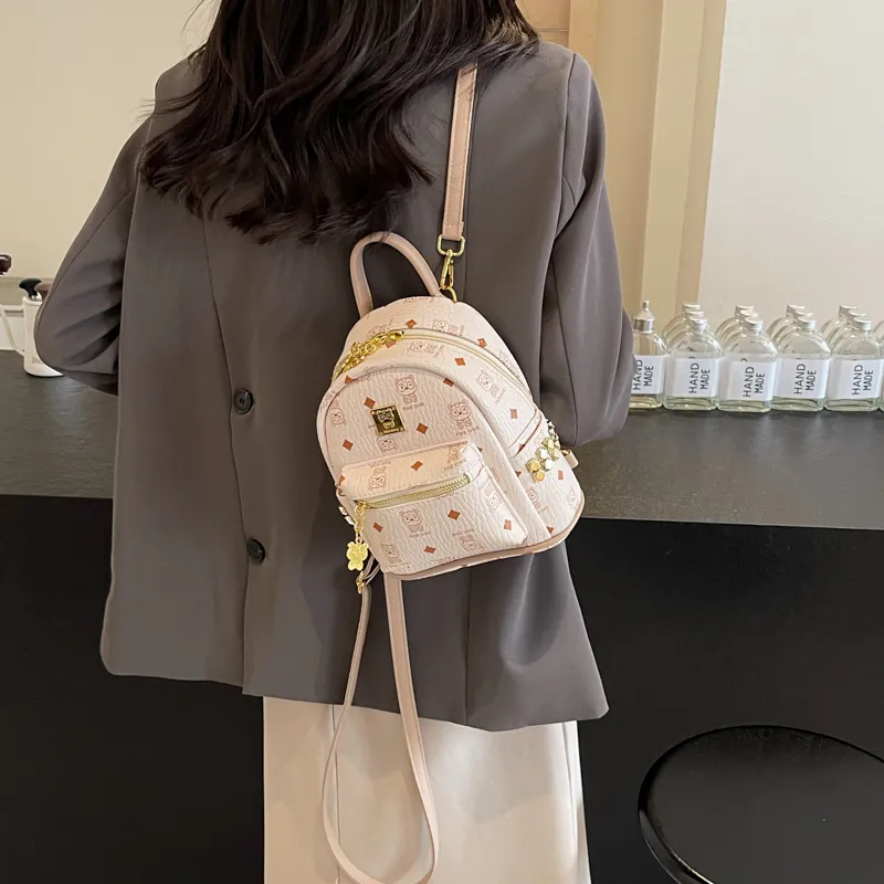 BAODIDAISHU Pu Backpack Women's White/Pink/Brown-45