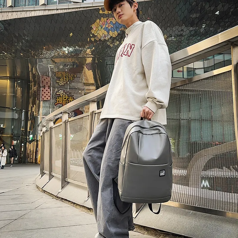 YUANTUZHE PU Versatile Backpack Laptop Backpack Regular Unisex Black/Gray-8