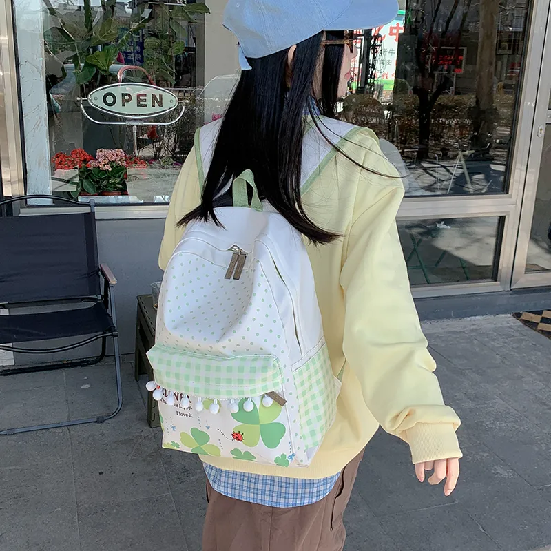 YUANTUZHE Composite Fabric Backpack Women's Green & White-7