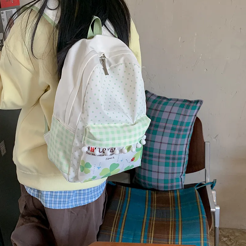 YUANTUZHE Composite Fabric Backpack Women's Green & White-6