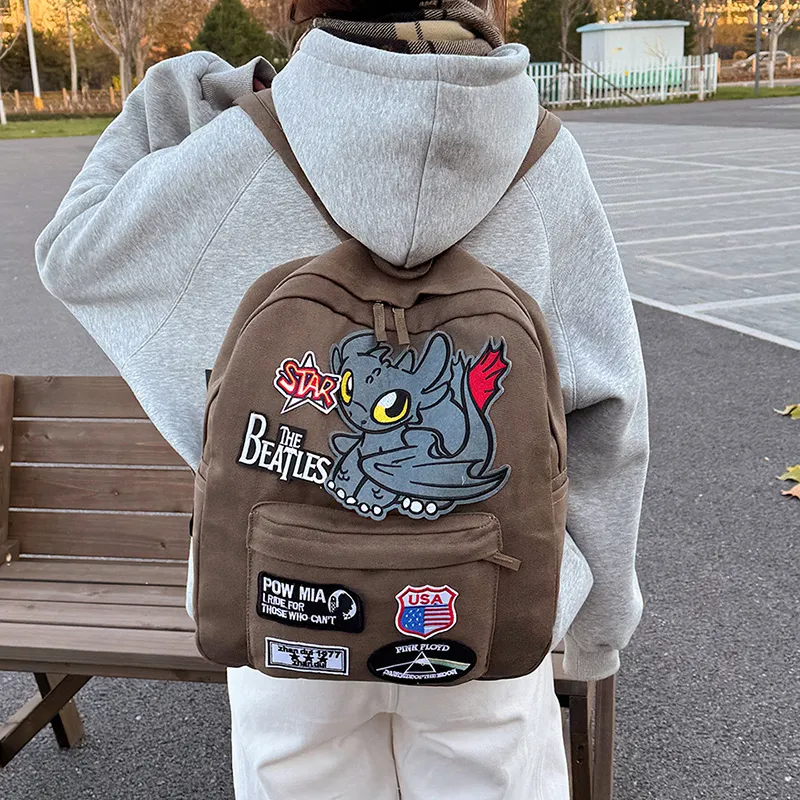 YUANTUZHE Canvas Backpack Unisex Coffee-4