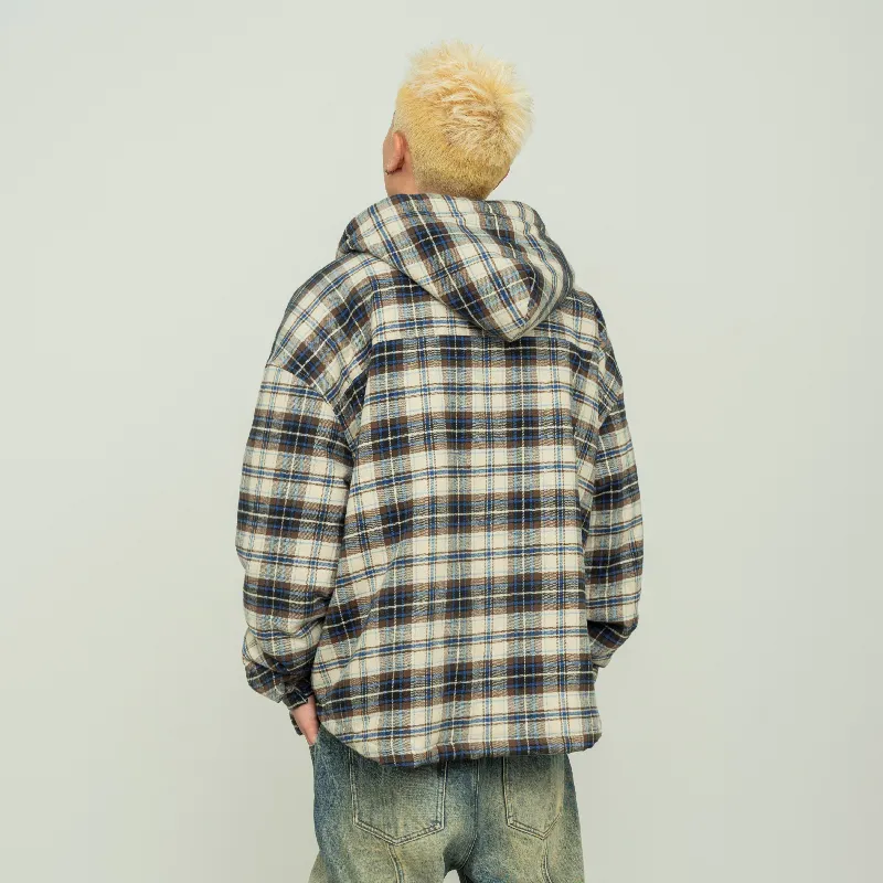 Makemore Puffer Jacket Men's Brown Blue Plaid-2
