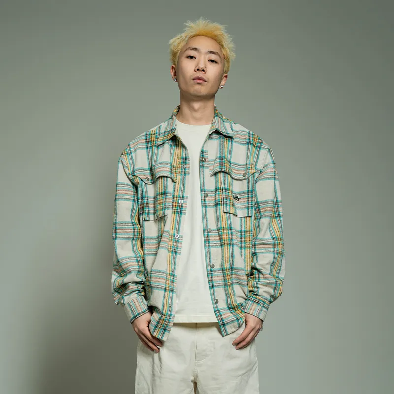 Makemore Shirt Unisex Green And White Plaid-5